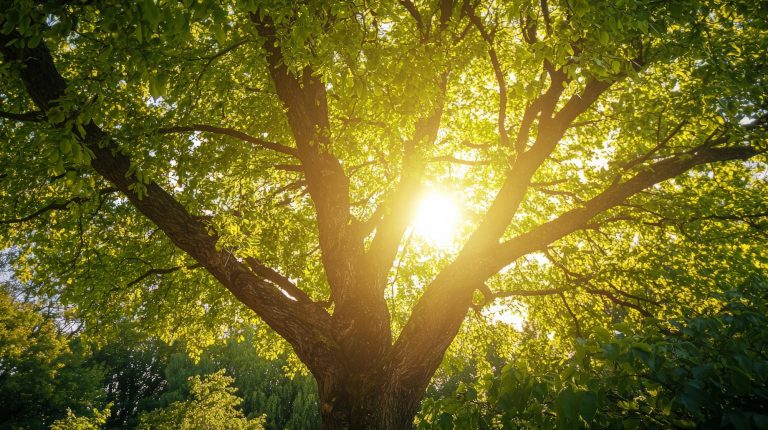 Tree with sunlight passing through branches